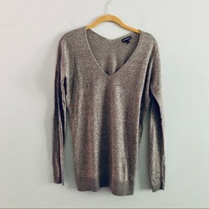 Express Brown Gray Vneck Pullover Sweater Sz XS